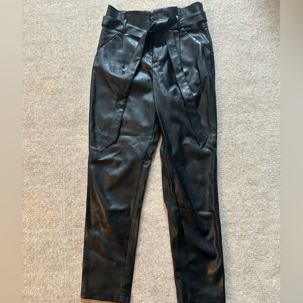 Lucy Paris Black Faux Leather pant with belt